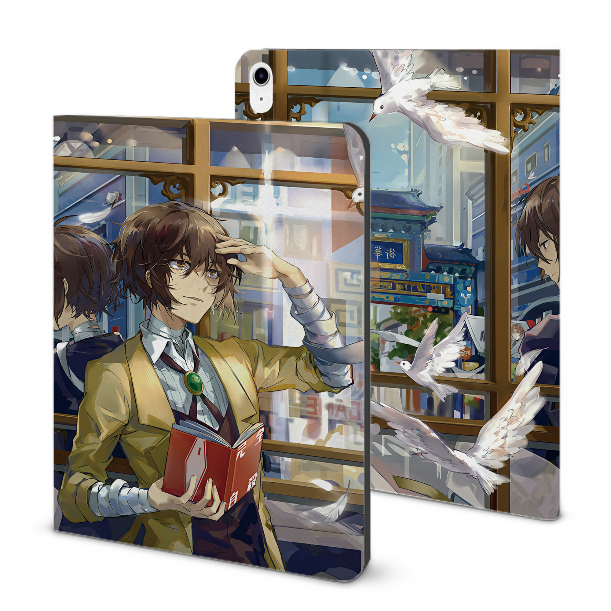 （画像用） 文豪ストレイドッグス Bungo Stray Dogs IPad ケース ブック型 PUレザー TPU 耐衝撃 軽量 薄型 ペン収納なし 全面保護 IPad 各モデル対応